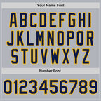 Custom Gray Navy-Gold Bomber Full-Snap Varsity Faux Leather Letterman Jacket