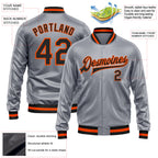 Custom Gray Black-Orange Bomber Full-Snap Varsity Faux Leather Letterman Jacket
