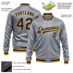 Custom Gray Black-Old Gold Bomber Full-Snap Varsity Faux Leather Letterman Jacket