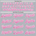 Custom Gray Pink-White Bomber Full-Snap Varsity Faux Leather Letterman Jacket