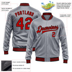 Custom Gray Red-Black Bomber Full-Snap Varsity Faux Leather Letterman Jacket