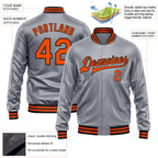 Custom Gray Orange-Black Bomber Full-Snap Varsity Faux Leather Letterman Jacket