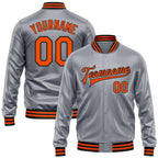 Custom Gray Orange-Black Bomber Full-Snap Varsity Faux Leather Letterman Jacket