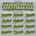 Custom Gray Neon Green-Black Bomber Full-Snap Varsity Faux Leather Letterman Jacket