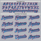 Custom Gray Pink Sky Blue-Black Bomber Full-Snap Varsity Faux Leather Letterman Jacket