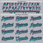 Custom Gray Pink Aqua-Black Bomber Full-Snap Varsity Faux Leather Letterman Jacket