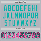 Custom Gray Pink Aqua-Black Bomber Full-Snap Varsity Faux Leather Letterman Jacket