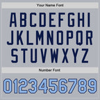 Custom Gray Light Blue-Navy Bomber Full-Snap Varsity Faux Leather Letterman Jacket