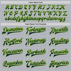 Custom Gray Navy-Neon Green Bomber Full-Snap Varsity Faux Leather Letterman Jacket