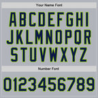 Custom Gray Navy-Neon Green Bomber Full-Snap Varsity Faux Leather Letterman Jacket