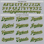 Custom Gray Green-Old Gold Bomber Full-Snap Varsity Faux Leather Letterman Jacket