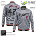 Custom Gray Black-Crimson Bomber Full-Snap Varsity Faux Leather Letterman Jacket