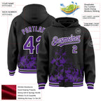 Custom Black Purple-White Splash Art 3D Pattern Design Bomber Full-Snap Varsity Letterman Hoodie Jacket