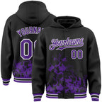Custom Black Purple-White Splash Art 3D Pattern Design Bomber Full-Snap Varsity Letterman Hoodie Jacket