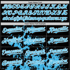 Custom Black Hot Pink Sky Blue-White Splash Art 3D Pattern Design Bomber Full-Snap Varsity Letterman Hoodie Jacket