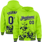 Custom Neon Green Navy-Gray Splash Art 3D Pattern Design Bomber Full-Snap Varsity Letterman Hoodie Jacket