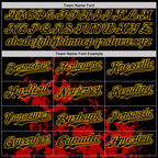 Custom Black Red-Yellow Splash Art 3D Pattern Design Bomber Full-Snap Varsity Letterman Hoodie Jacket