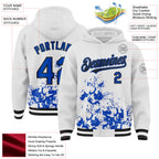 Custom White Thunder Blue-Black Splash Art 3D Pattern Design Bomber Full-Snap Varsity Letterman Hoodie Jacket
