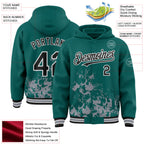 Custom Midnight Green Black Gray-White Splash Art 3D Pattern Design Bomber Full-Snap Varsity Letterman Hoodie Jacket