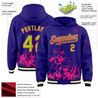 Custom Dark Purple Neon Green Hot Pink Black-White Splash Art 3D Pattern Design Bomber Full-Snap Varsity Letterman Hoodie Jacket