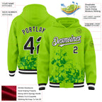 Custom Neon Green Black Grass Green-White Splash Art 3D Pattern Design Bomber Full-Snap Varsity Letterman Hoodie Jacket