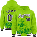 Custom Neon Green Black Grass Green-White Splash Art 3D Pattern Design Bomber Full-Snap Varsity Letterman Hoodie Jacket