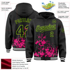 Custom Black Hot Pink Neon Green-White Splash Art 3D Pattern Design Bomber Full-Snap Varsity Letterman Hoodie Jacket