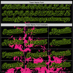 Custom Black Hot Pink Neon Green-White Splash Art 3D Pattern Design Bomber Full-Snap Varsity Letterman Hoodie Jacket