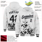 Custom White Black-Gray Splash Art 3D Pattern Design Bomber Full-Snap Varsity Letterman Hoodie Jacket