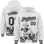 Custom White Black-Gray Splash Art 3D Pattern Design Bomber Full-Snap Varsity Letterman Hoodie Jacket