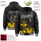 Custom Black Yellow-White Splash Art 3D Pattern Design Bomber Full-Snap Varsity Letterman Hoodie Jacket