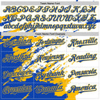 Custom White Thunder Blue-Gold Splash Art 3D Pattern Design Bomber Full-Snap Varsity Letterman Hoodie Jacket