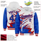 Custom White Thunder Blue-Red Splash Art 3D Pattern Design Bomber Full-Snap Varsity Letterman Hoodie Jacket