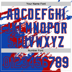 Custom White Thunder Blue-Red Splash Art 3D Pattern Design Bomber Full-Snap Varsity Letterman Hoodie Jacket