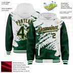 Custom White Green Old Gold Kelly Green Splash Art 3D Pattern Design Bomber Full-Snap Varsity Letterman Hoodie Jacket