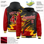 Custom Black Red Gold-White Splash Art 3D Pattern Design Bomber Full-Snap Varsity Letterman Hoodie Jacket