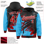 Custom Black Red Sky Blue-White Splash Art 3D Pattern Design Bomber Full-Snap Varsity Letterman Hoodie Jacket