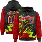 Custom Black Red Neon Green-White Splash Art 3D Pattern Design Bomber Full-Snap Varsity Letterman Hoodie Jacket