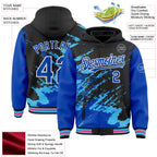 Custom Black Thunder Blue Sky Blue Pink-White Splash Art 3D Pattern Design Bomber Full-Snap Varsity Letterman Hoodie Jacket