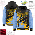 Custom Black Light Blue-Gold Splash Art 3D Pattern Design Bomber Full-Snap Varsity Letterman Hoodie Jacket