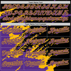 Custom Black Purple Gold-White Splash Art 3D Pattern Design Bomber Full-Snap Varsity Letterman Hoodie Jacket