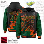 Custom Black Kelly Green-Orange Splash Art 3D Pattern Design Bomber Full-Snap Varsity Letterman Hoodie Jacket