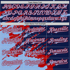 Custom Navy Light Blue Red-White Splash Art 3D Pattern Design Bomber Full-Snap Varsity Letterman Hoodie Jacket