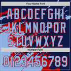 Custom Navy Light Blue Red-White Splash Art 3D Pattern Design Bomber Full-Snap Varsity Letterman Hoodie Jacket