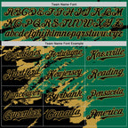 Custom Kelly Green Black-Old Gold Splash Art 3D Pattern Design Bomber Full-Snap Varsity Letterman Hoodie Jacket