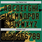 Custom Kelly Green Black-Old Gold Splash Art 3D Pattern Design Bomber Full-Snap Varsity Letterman Hoodie Jacket