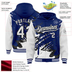 Custom Royal White-Black Splash Art 3D Pattern Design Bomber Full-Snap Varsity Letterman Hoodie Jacket