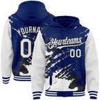 Custom Royal White-Black Splash Art 3D Pattern Design Bomber Full-Snap Varsity Letterman Hoodie Jacket