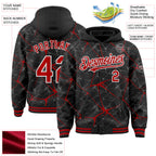 Custom Black Red-White Abstract Network 3D Pattern Design Bomber Full-Snap Varsity Letterman Hoodie Jacket