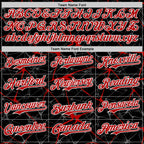 Custom Black Red-White Abstract Network 3D Pattern Design Bomber Full-Snap Varsity Letterman Hoodie Jacket